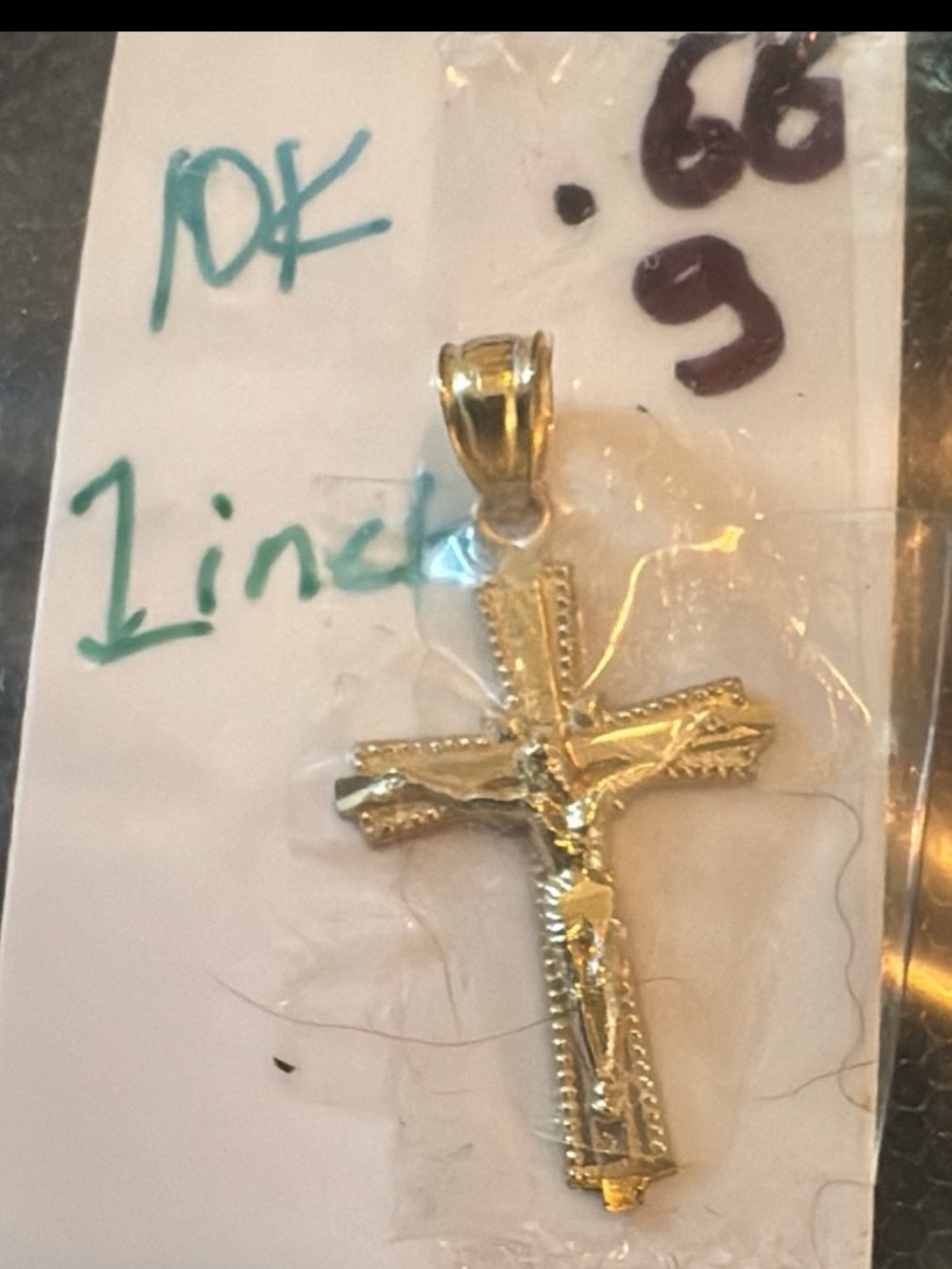 10k I inch Gold Crucifix Pendant -  Cross Necklace stamped acid tested